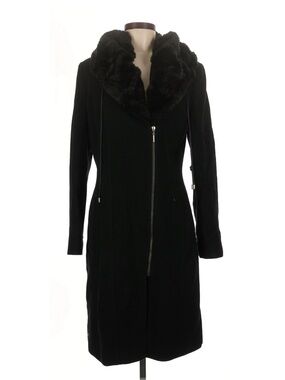 Damo women’s hooded winter coat black faux fur hood small outerwear long coat